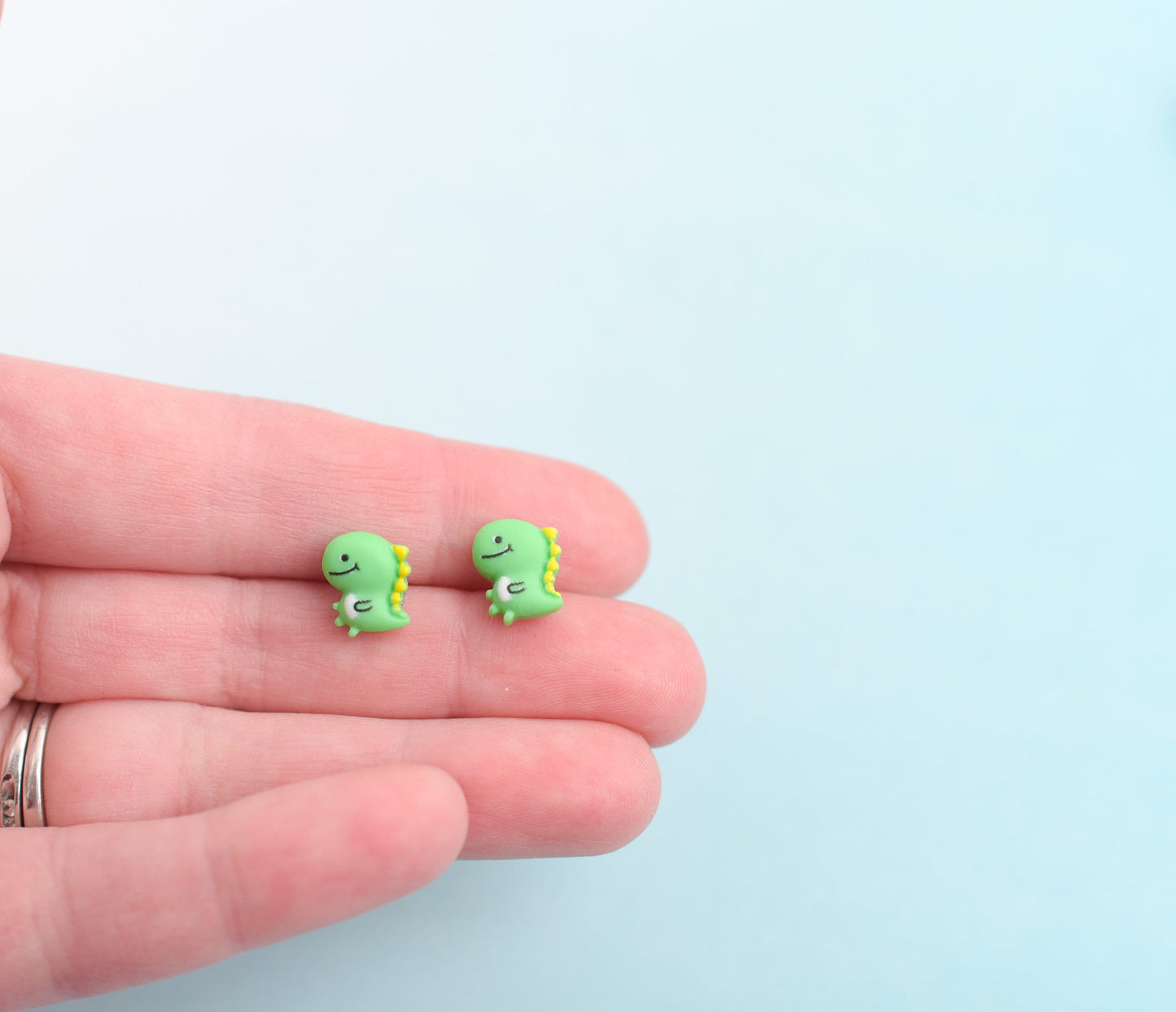 Green Dinosaur Earrings with Titanium Posts