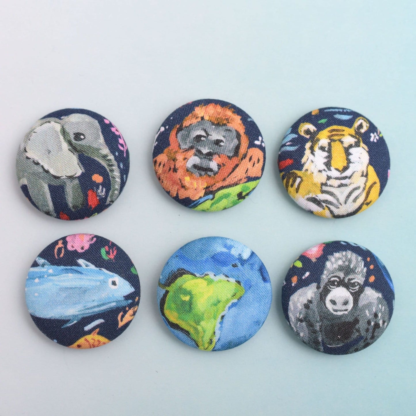 Earth Day Fabric Button Magnets- Set of 6