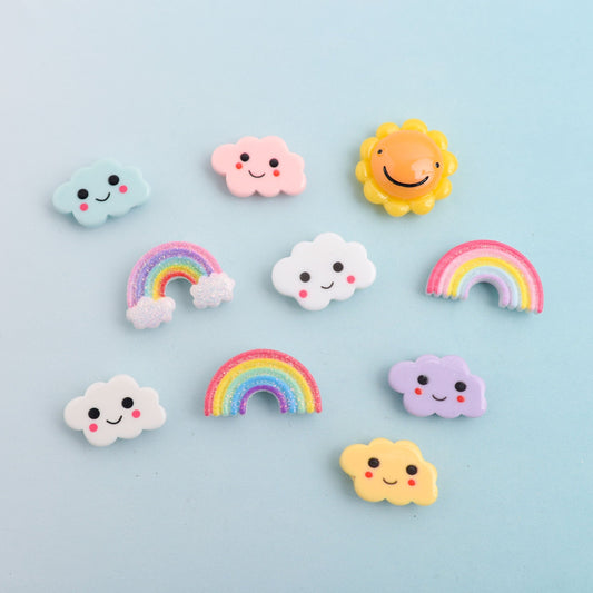 Little Rainbow, Sun, and Colorful Cloud Magnets- Set of 10