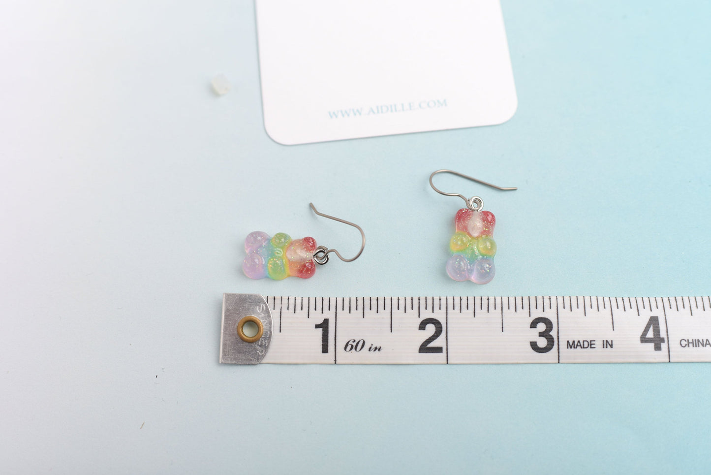 Rainbow Gummy Bear Dangles with Titanium Eair Wires