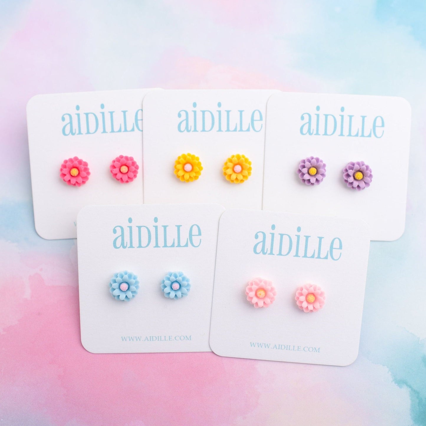 Dahlia Earrings with Titanium Studs- Choose Purple, Pink, Blue, or Yellow