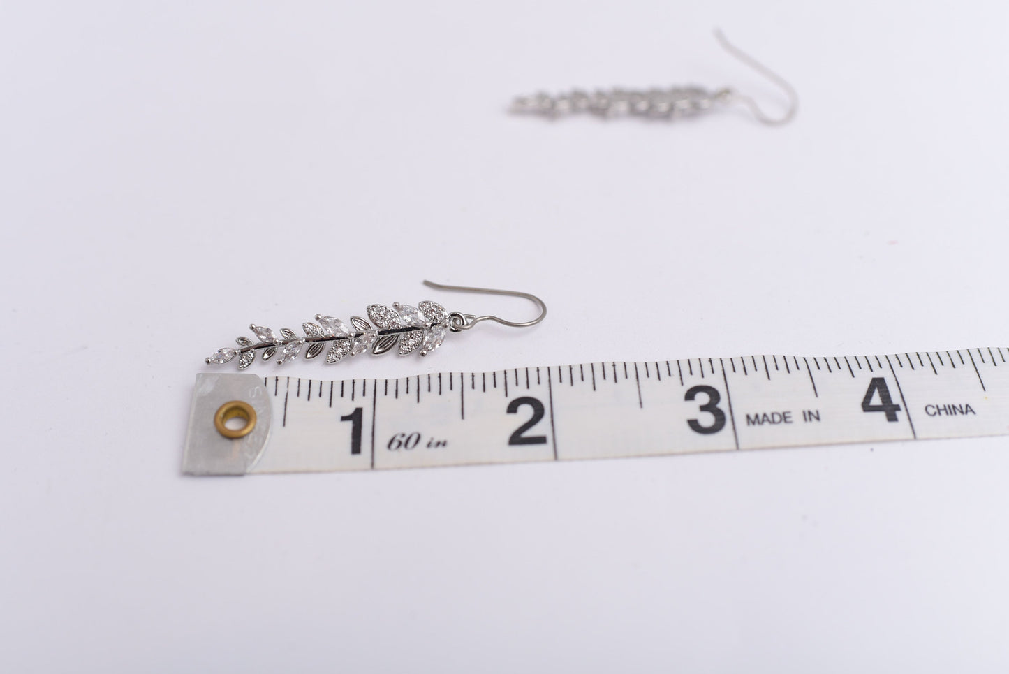 Long Sparkly Pave Leaf Silver Dangles with Titanium Ear Wires