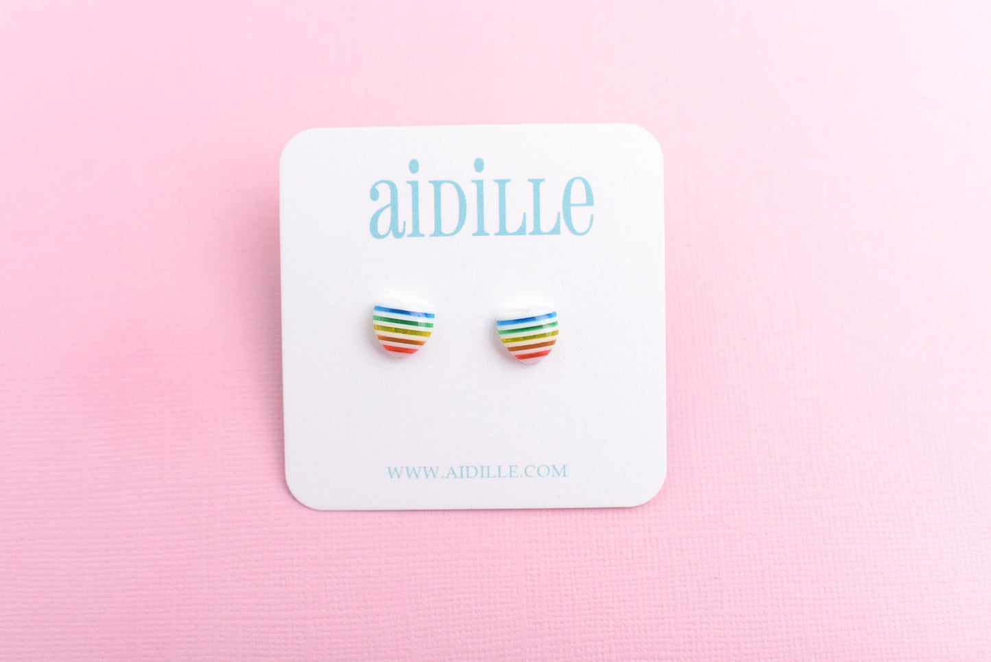 Rainbow Heart Earrings, 10mm Colorful Titanium Studs for Sensitive Ears, Girlfriend Gift Idea