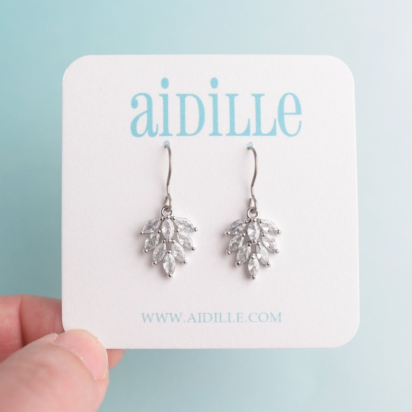 Sparkly Leaf Silver Dangles with Titanium Ear Wires