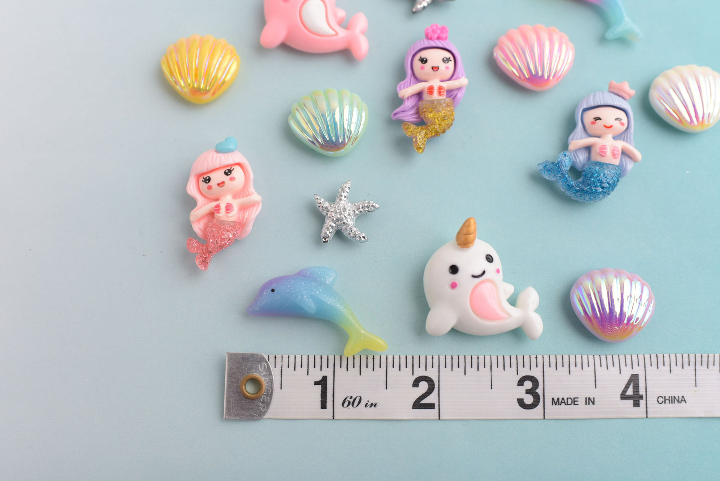 Little Underwater Mermaid, Dolphin, & Shell Fantasy Magnets- Set of 14