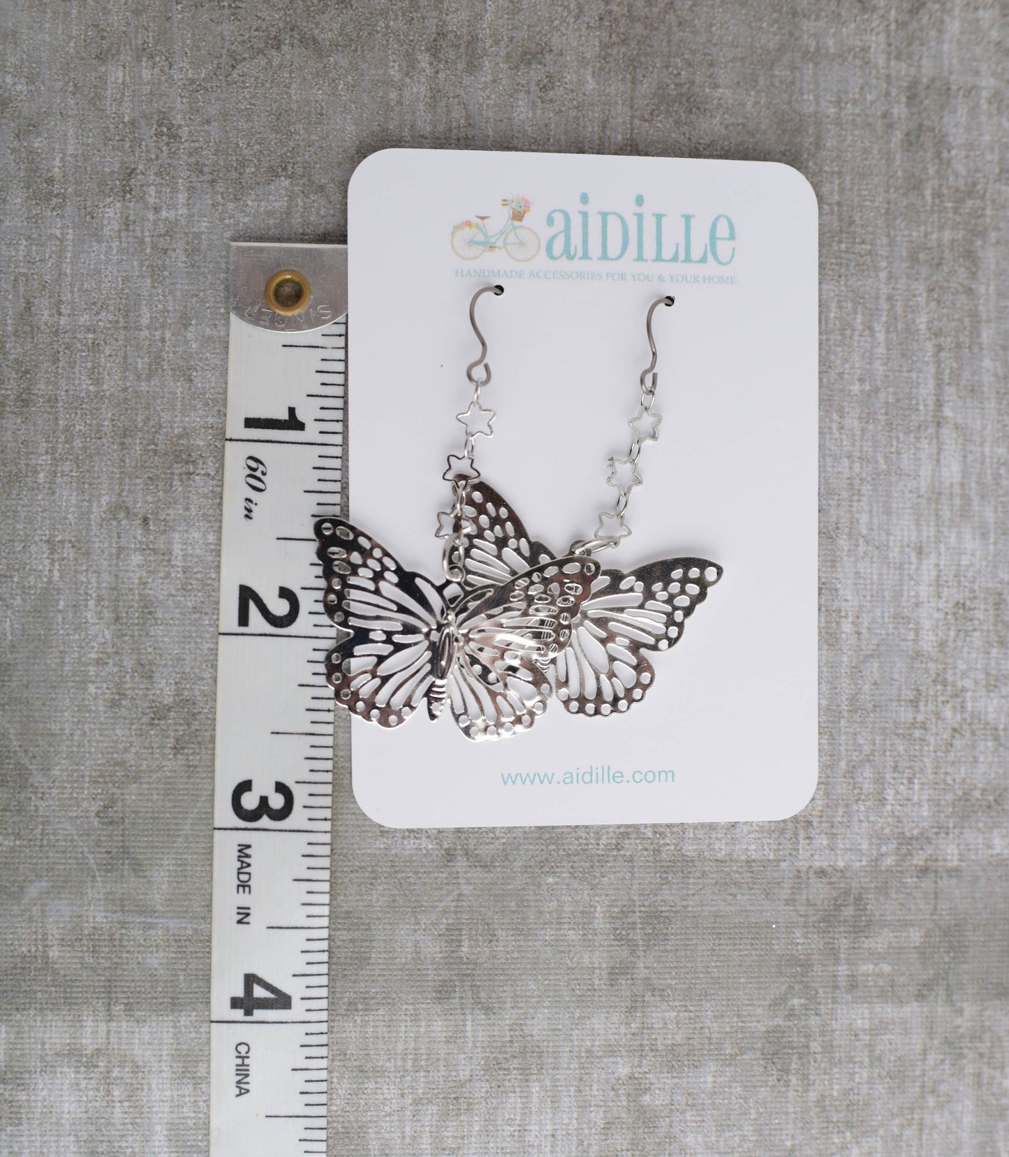 Long Silver Filigree Butterfly Dangle Earrings with Titanium Ear Wires