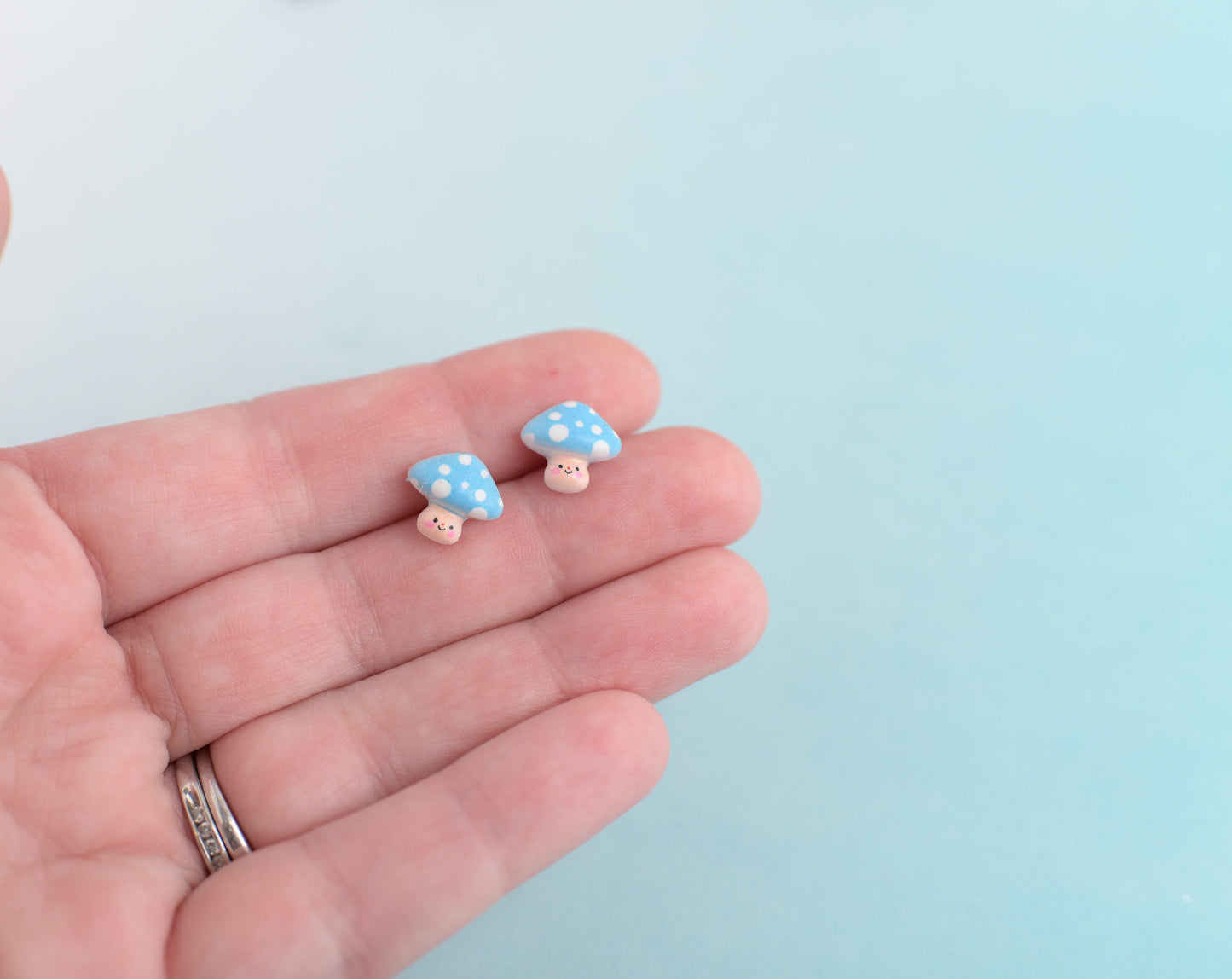 Happy Little Blue Mushroom Earrings with Titanium Posts