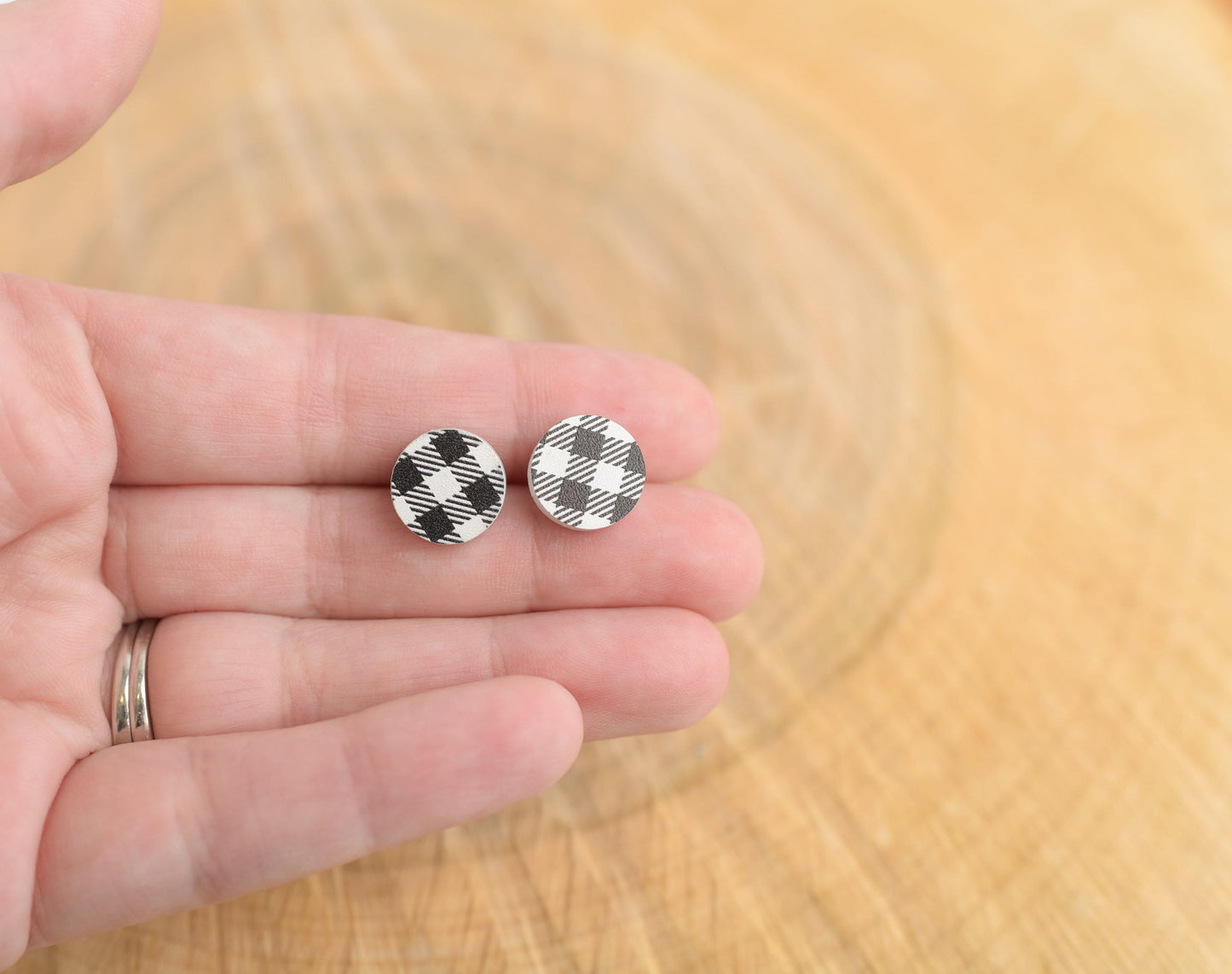 Buffalo Plaid Earrings with Titanium Posts- Choose Green, Red, or White