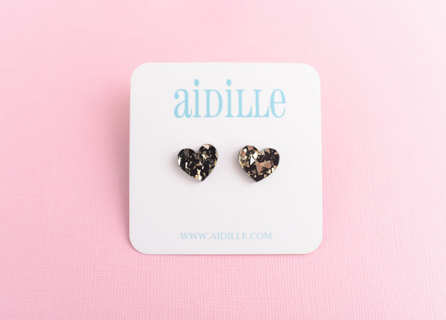 Foil Acrylic Heart Earrings with Titanium Posts- Choose Your Color