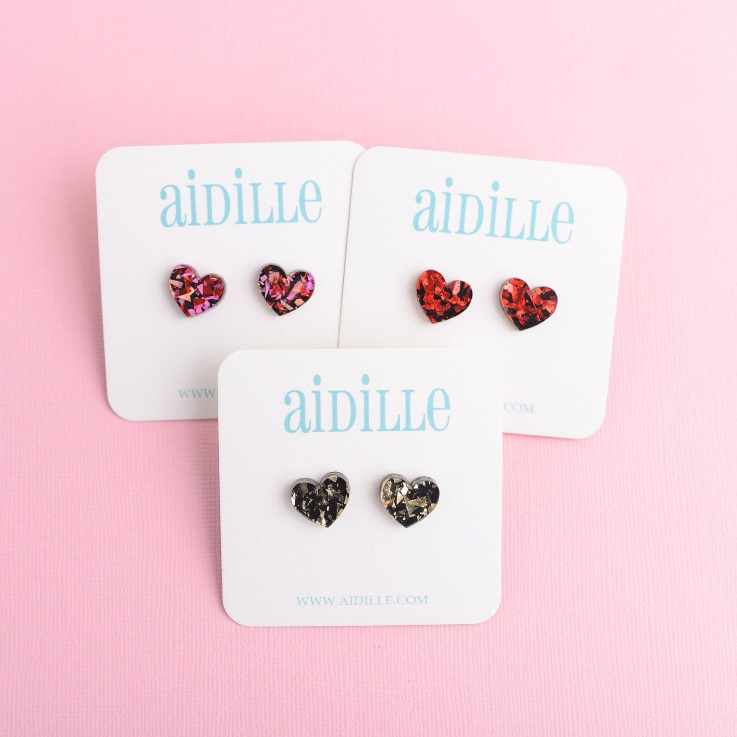 Foil Acrylic Heart Earrings with Titanium Posts- Choose Your Color