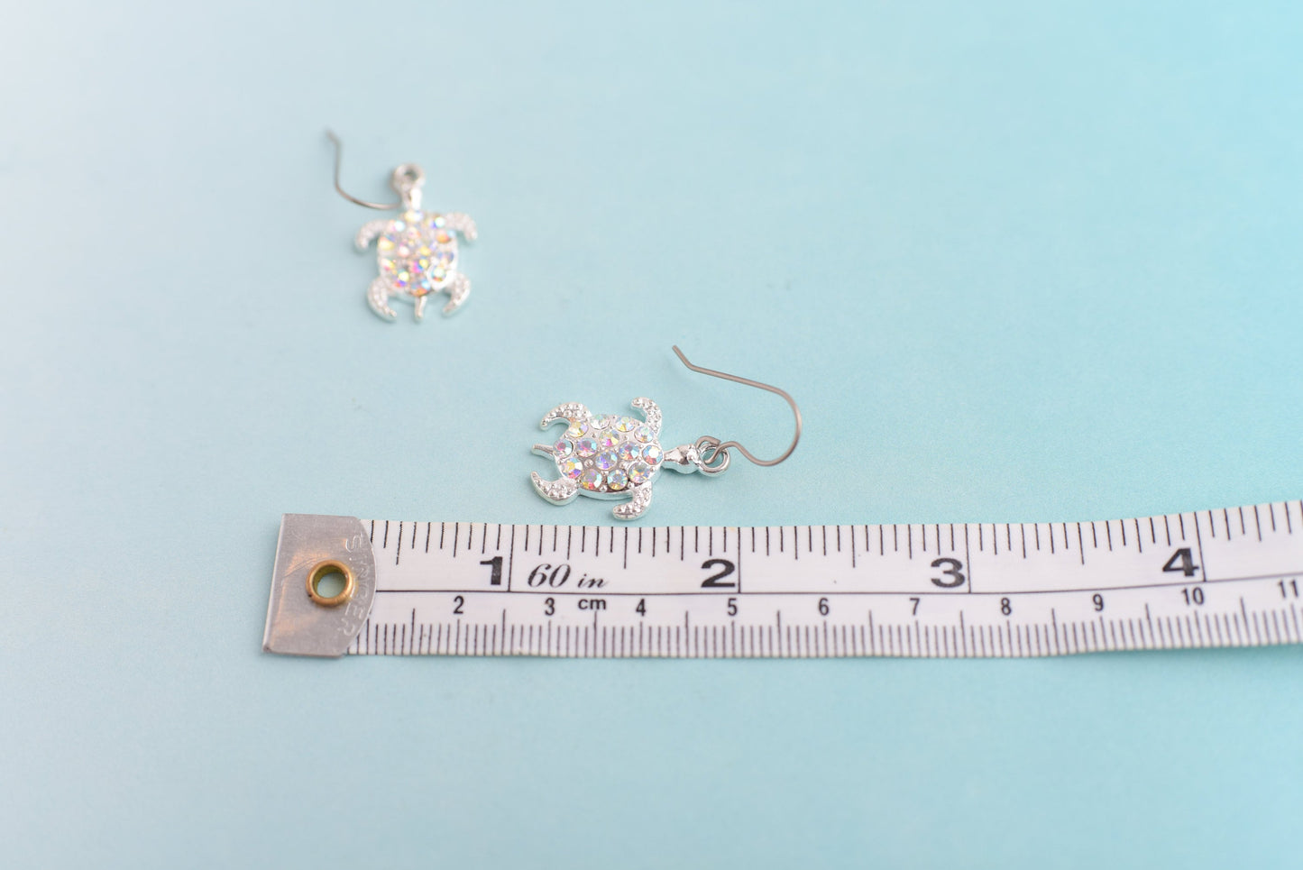 Sparkly Iridescent Turtle Silver Dangles with Titanium Ear Wires