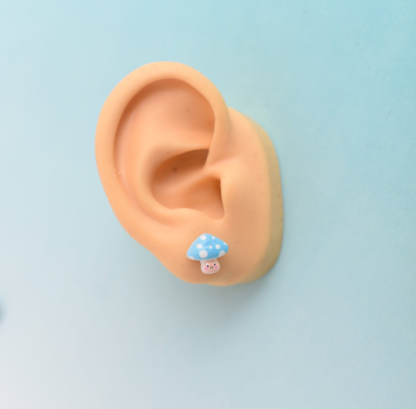 Happy Little Blue Mushroom Earrings with Titanium Posts