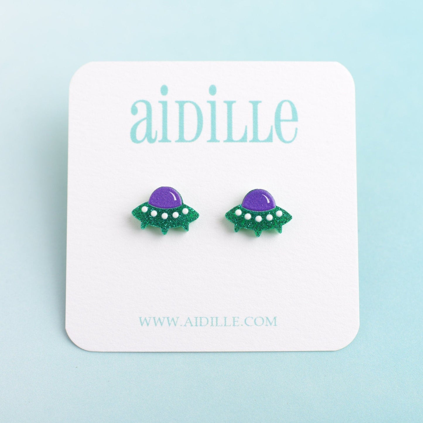 UFO Earrings in Purple and Green with Titanium Posts