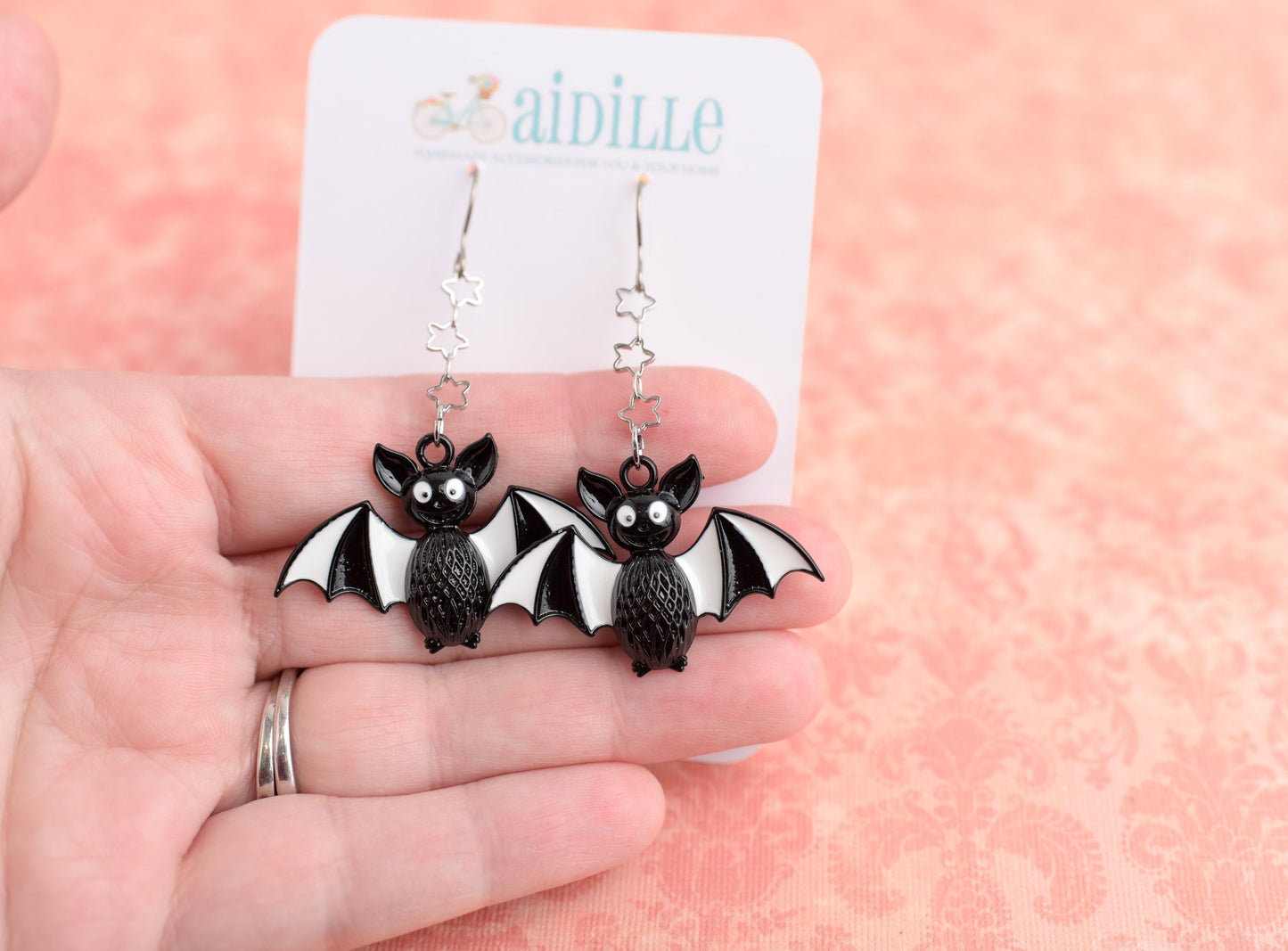 Bat Halloween Enamel Earrings with Titanium Ear Wires