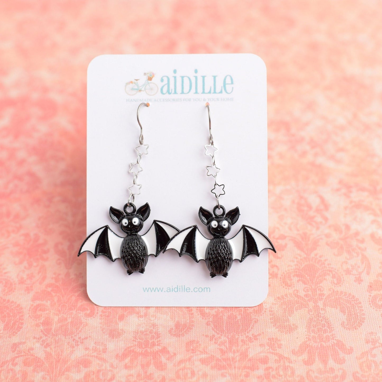 Bat Halloween Enamel Earrings with Titanium Ear Wires