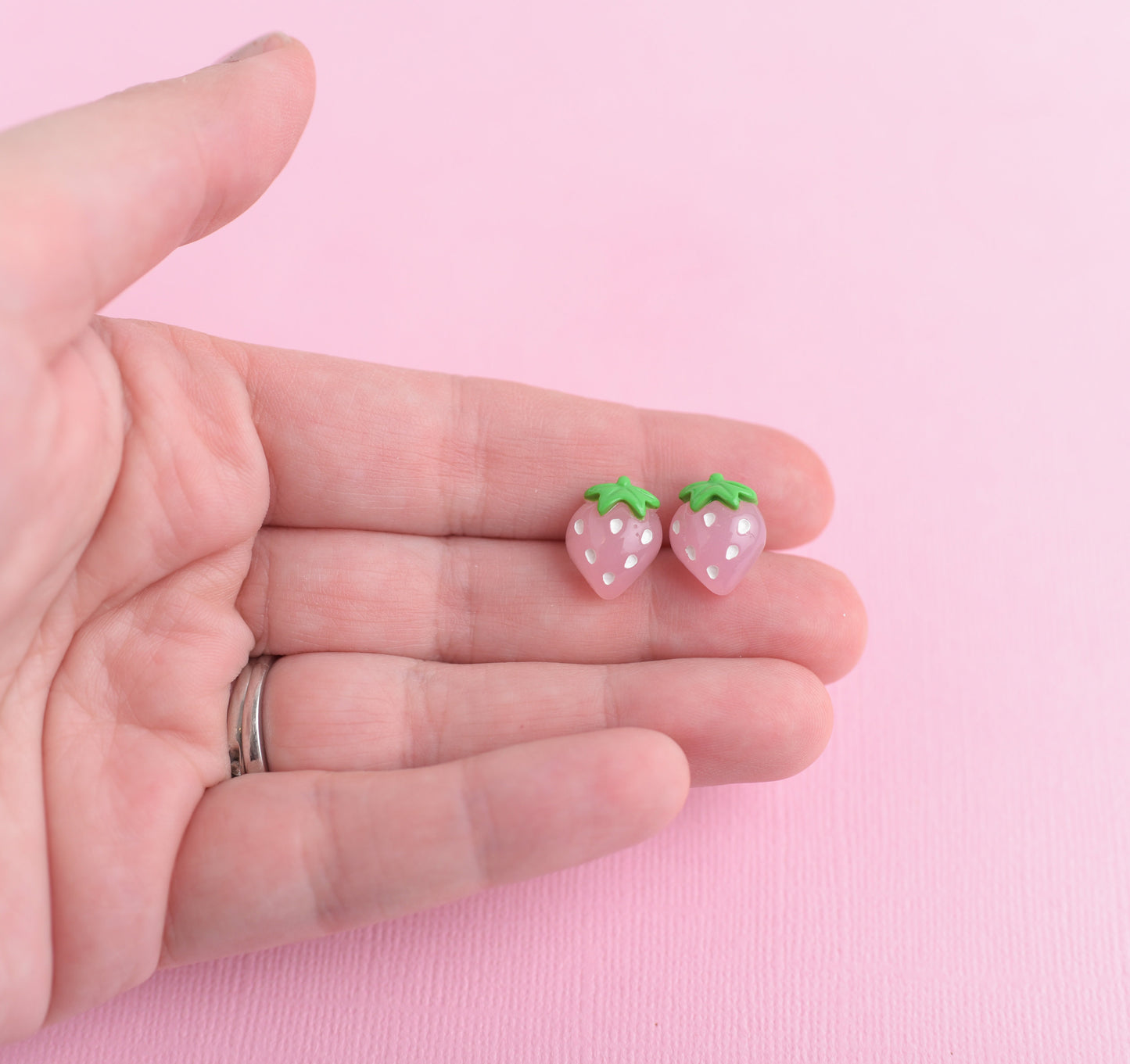 Bubble Pink Strawberry Earrings with Titanium Posts