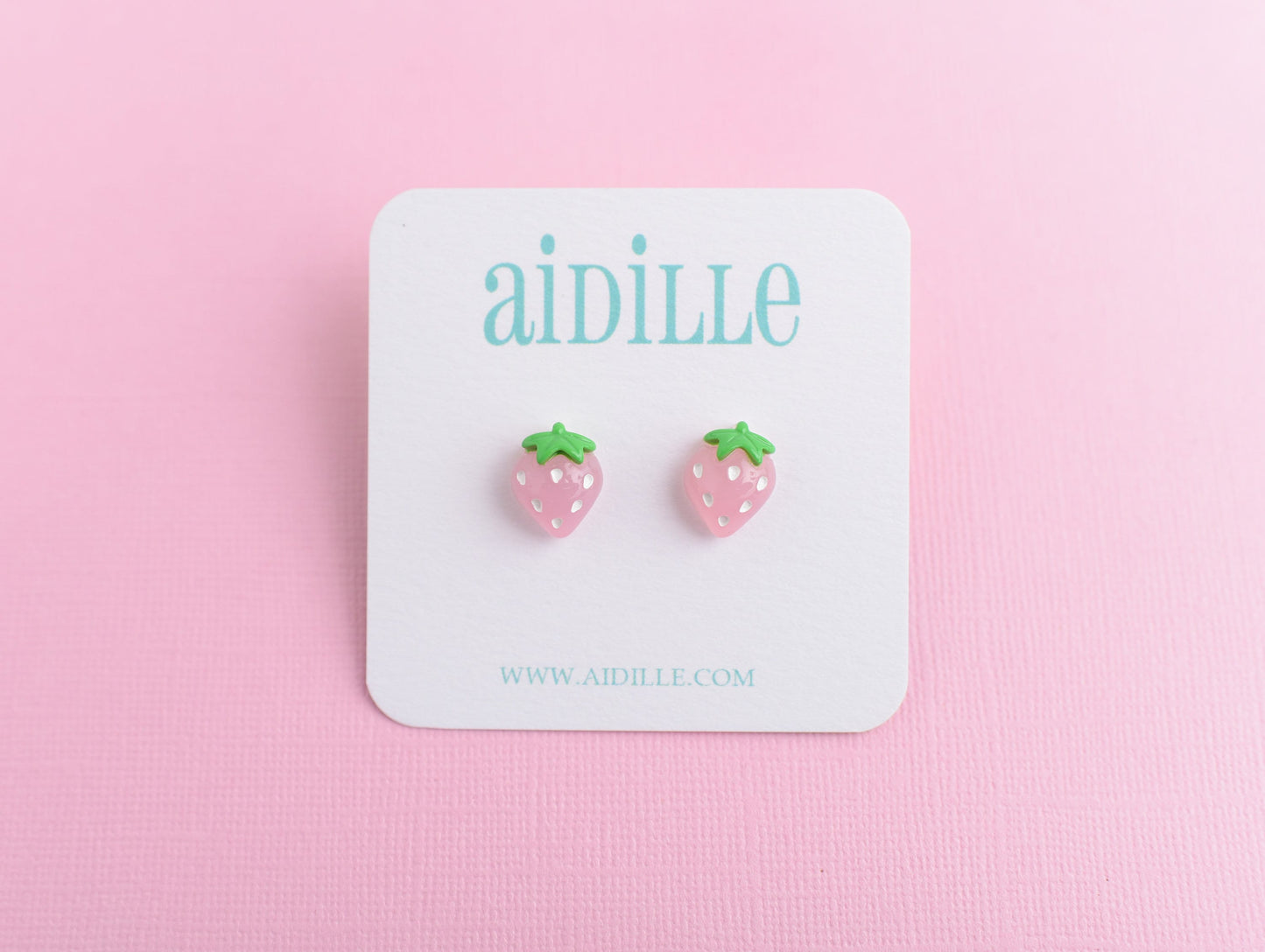 Bubble Pink Strawberry Earrings with Titanium Posts