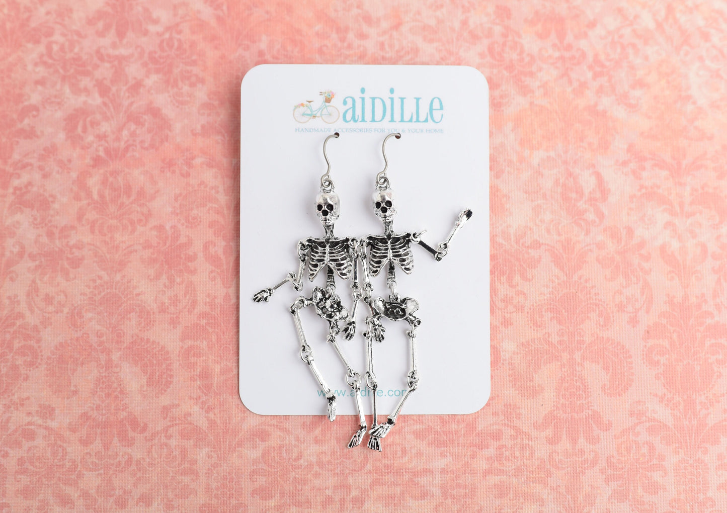 Fun Moveable Skeleton Dangle Halloween Earrings with Titanium Ear Wires