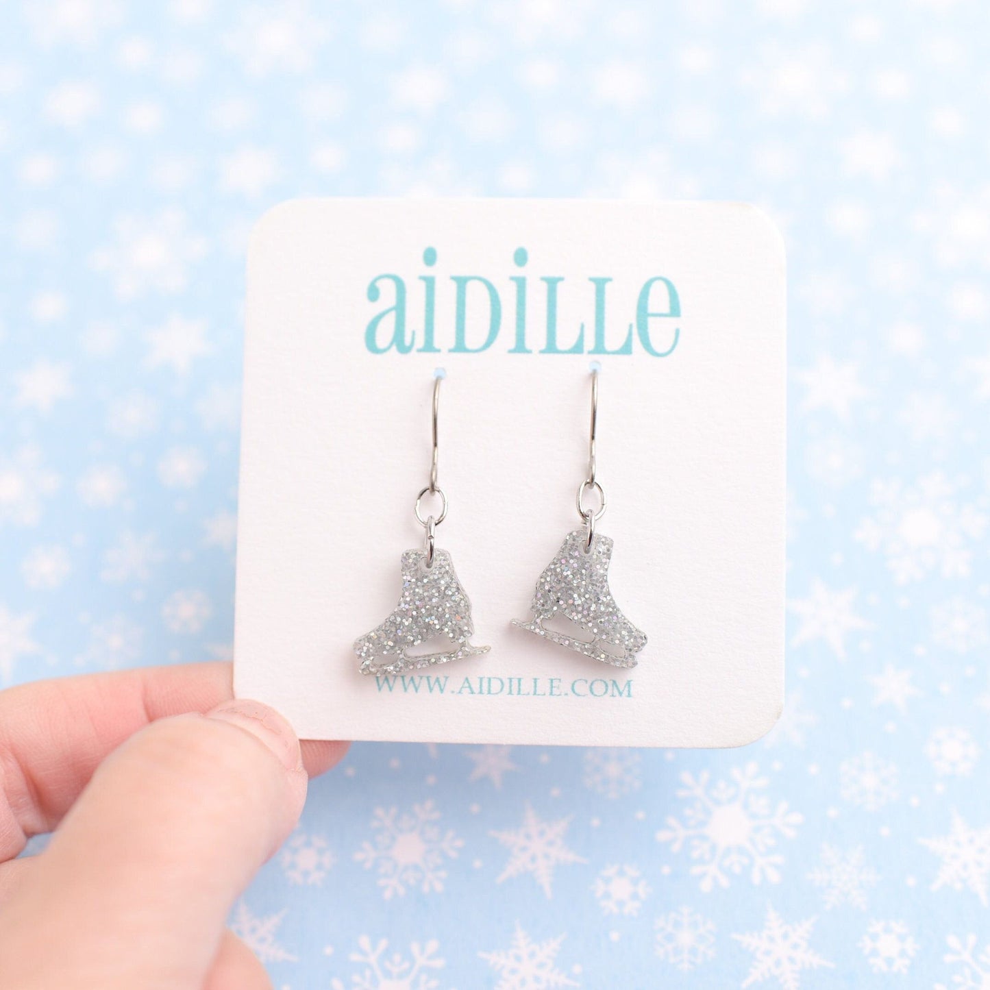Glitter Ice Skate Dangle Earrings with Titanium Ear Wires