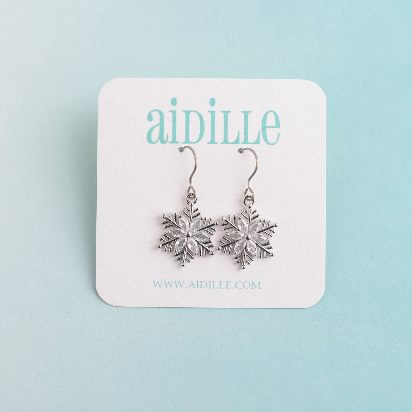 Sparkly Silver Snowflake Dangles with Titanium Ear Wires