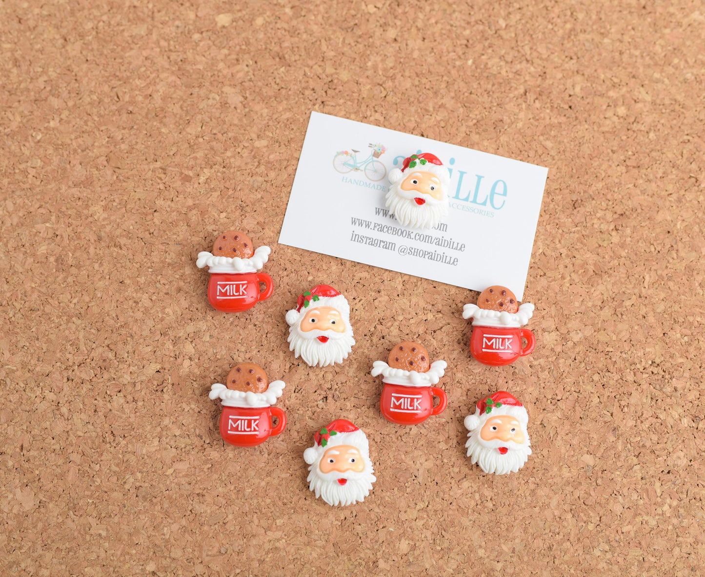 Santa with Cookies and Milk Magnets or Push Pins- Set of 8