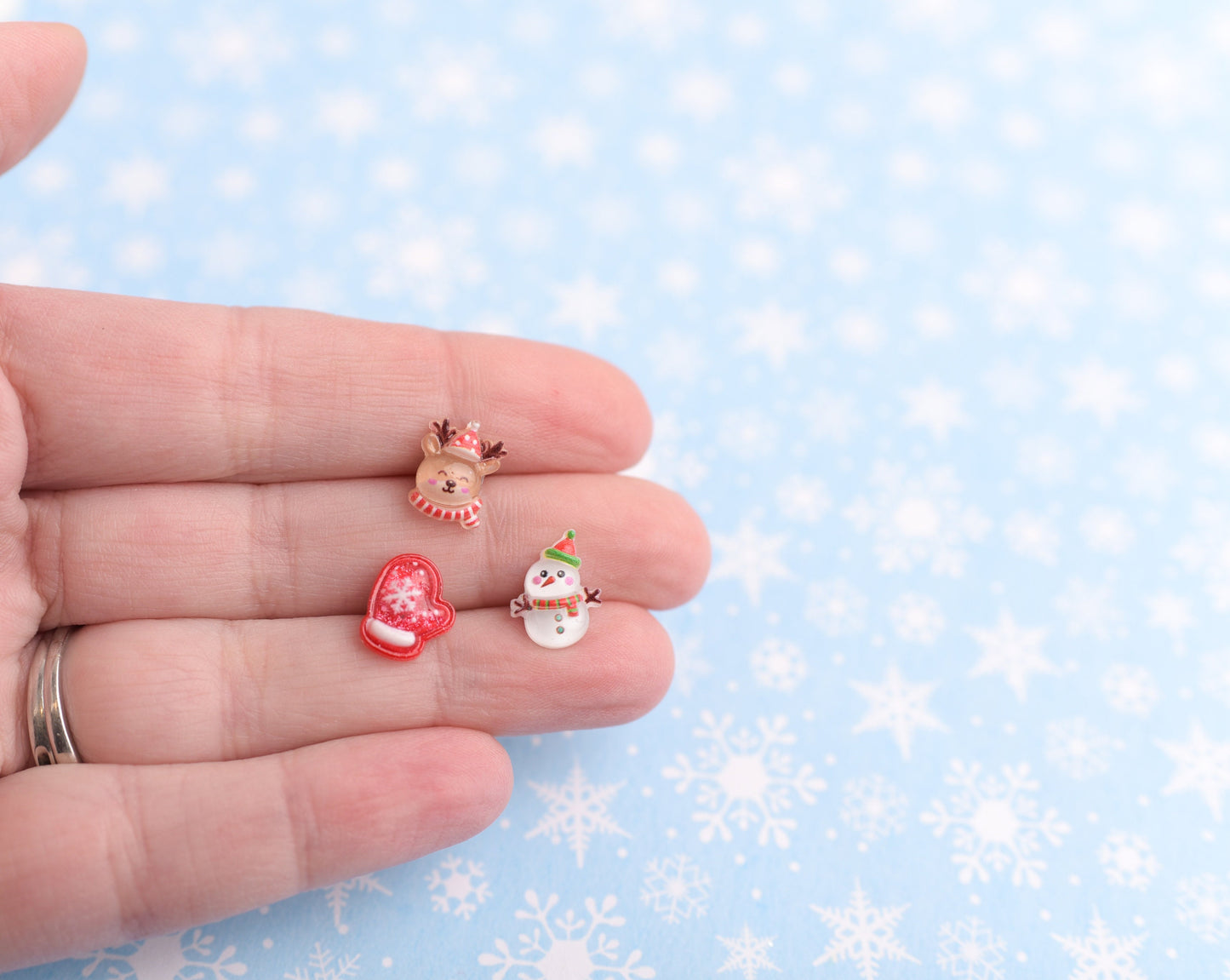 Reindeer, Mitten, and Snowman Earring Trio with Titanium Posts