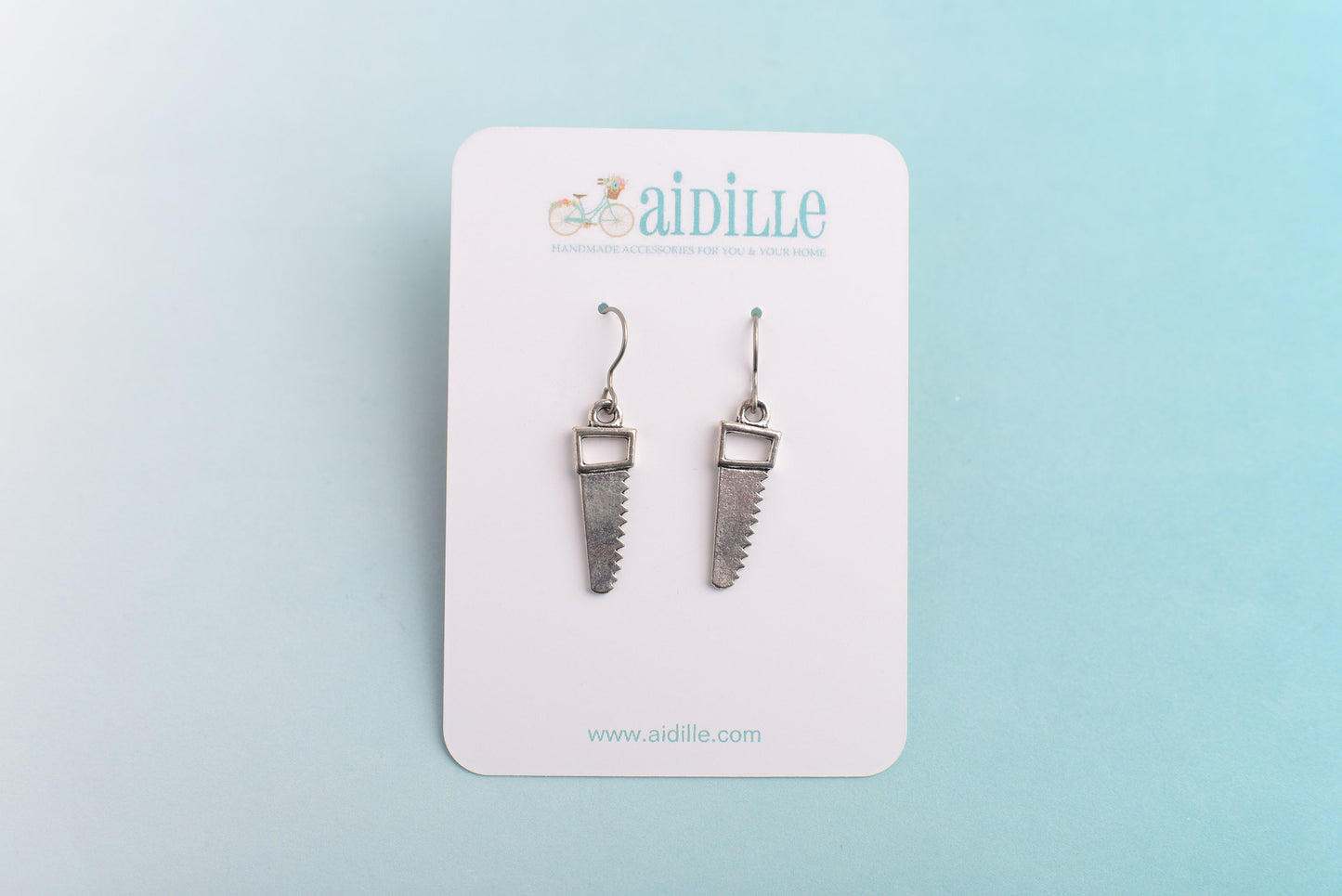Silver Tool Earring Dangles with Titanium Ear Wires- Hammer Saw or Wrench