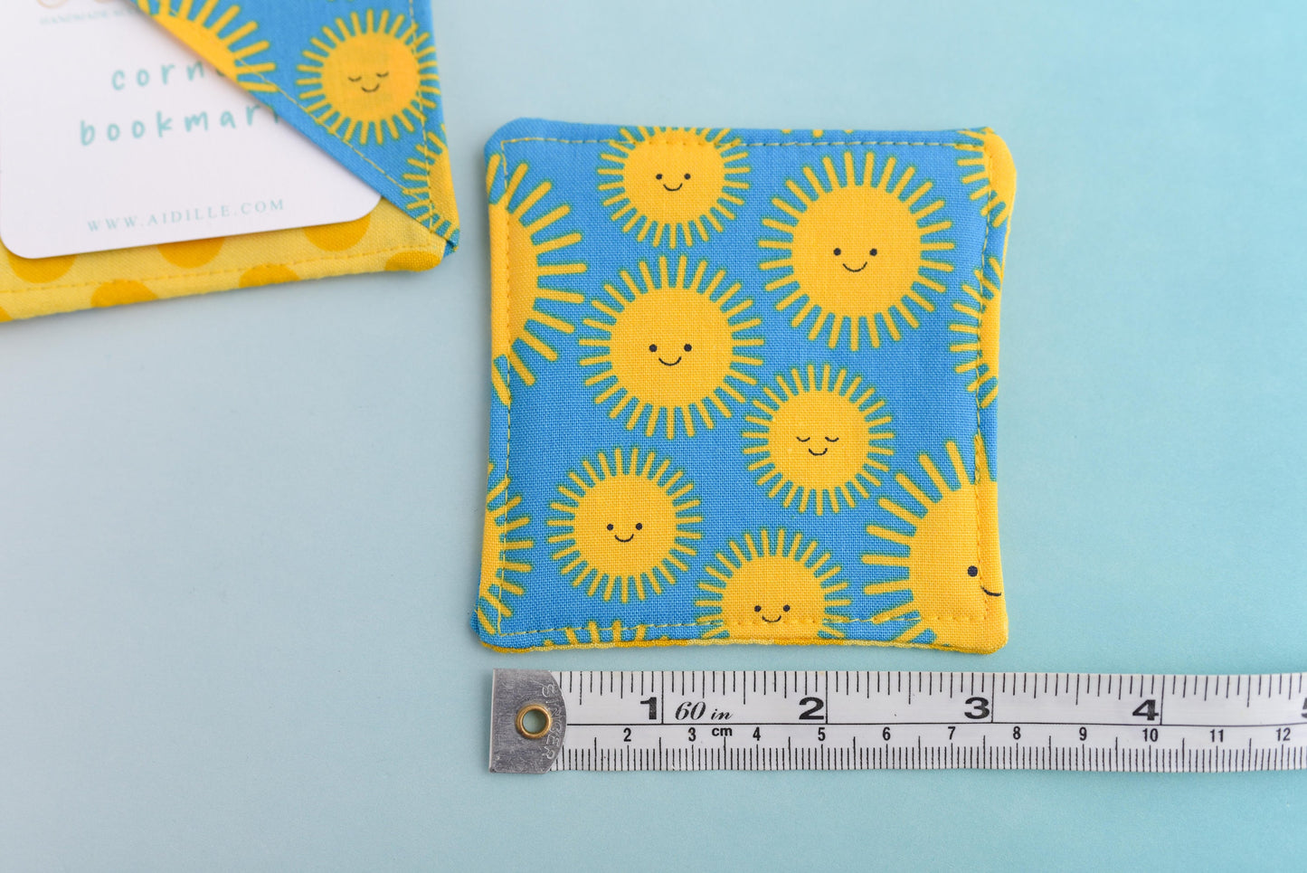 Happy Sunshine & Yellow Polka Dot Handmade Fabric Corner Bookmark