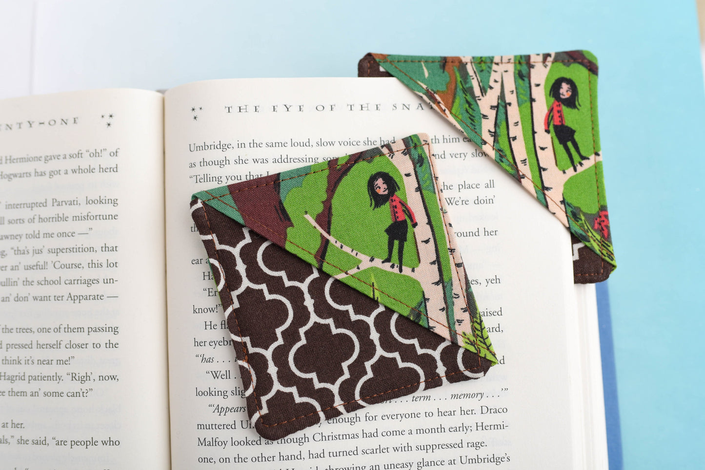 Treehouse & Quatrefoil Fabric Corner Bookmark