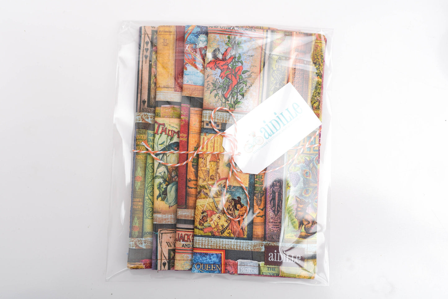 Library Book 9" Fabric Cocktail Napkins- Set of 4