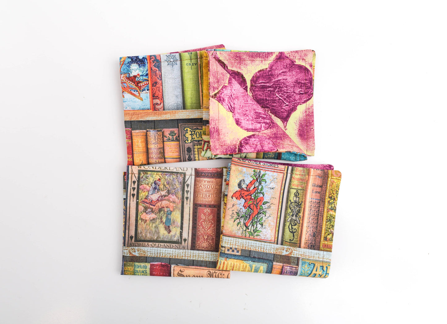Library Book 9" Fabric Cocktail Napkins- Set of 4