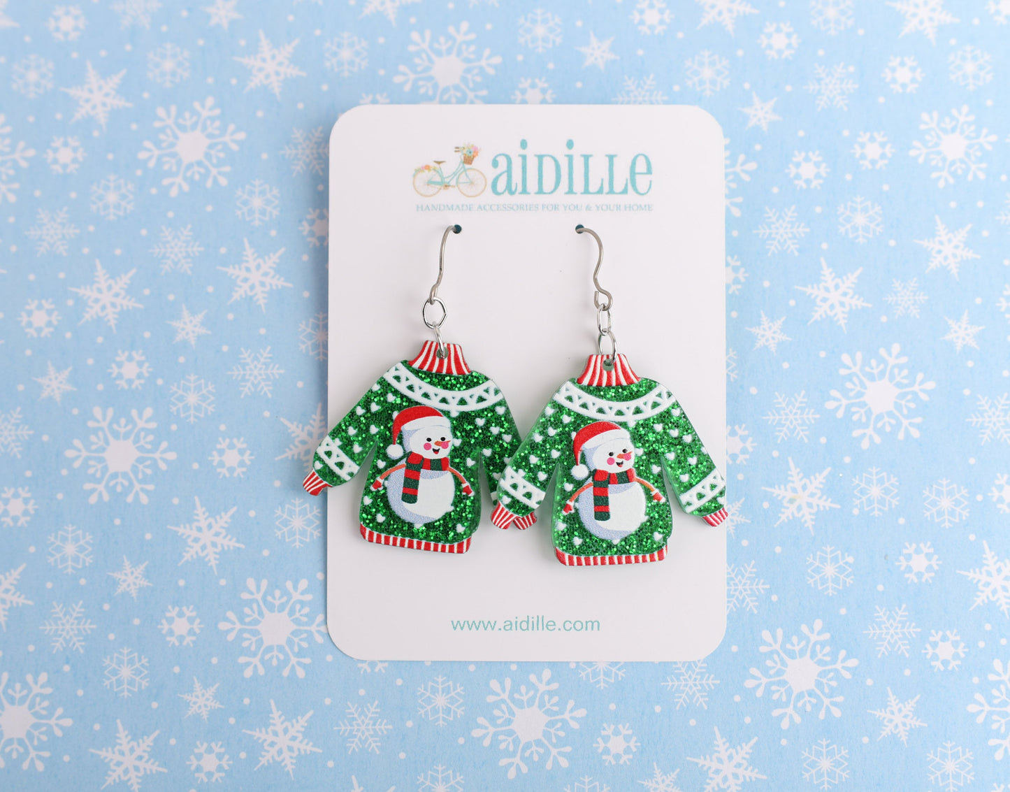 Ugly Christmas Sweater Dangle Earrings with Titanium Ear Wires