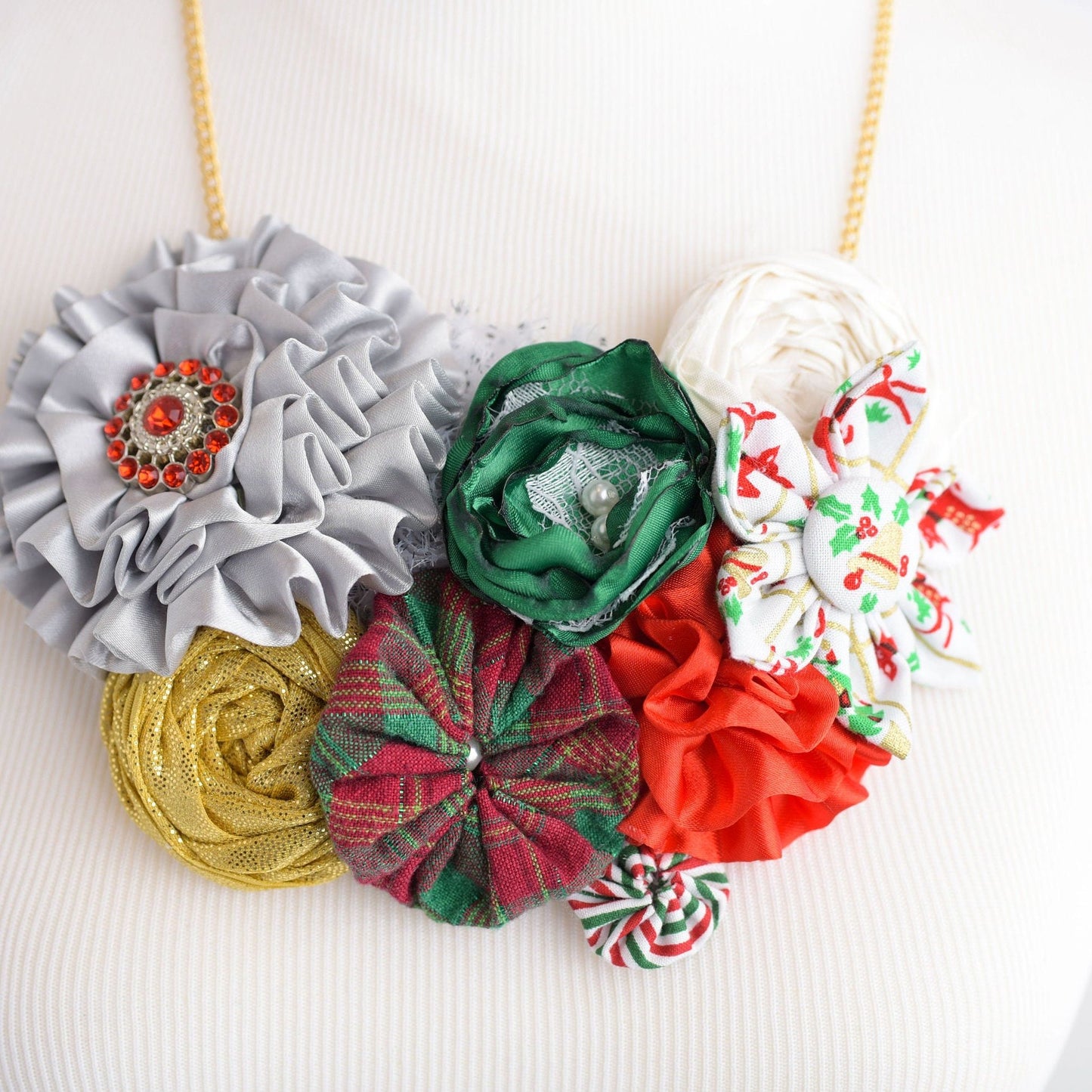 Handmade Christmas Fabric Statement Bib Necklace