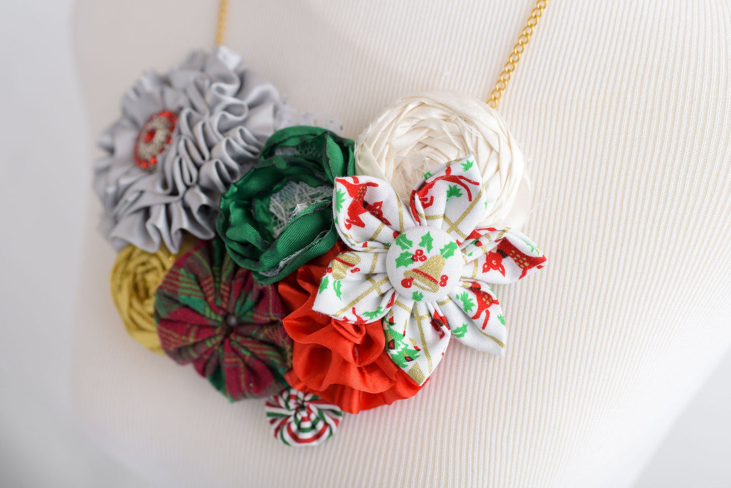 Handmade Christmas Fabric Statement Bib Necklace