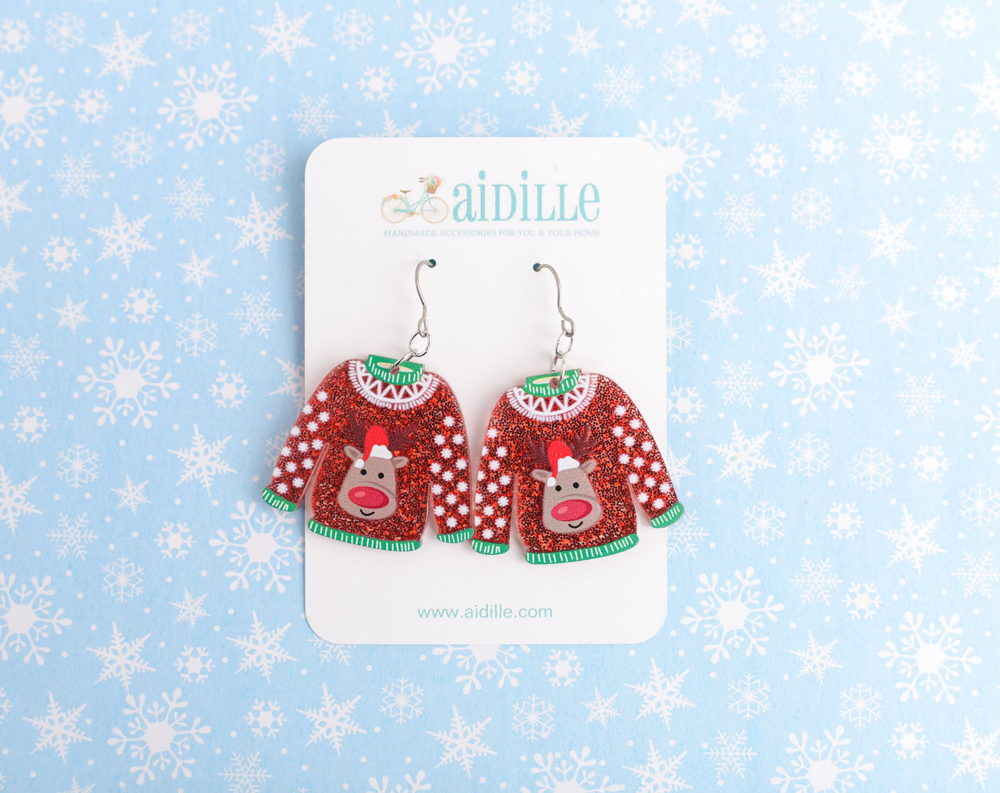 Ugly Christmas Sweater Dangle Earrings with Titanium Ear Wires