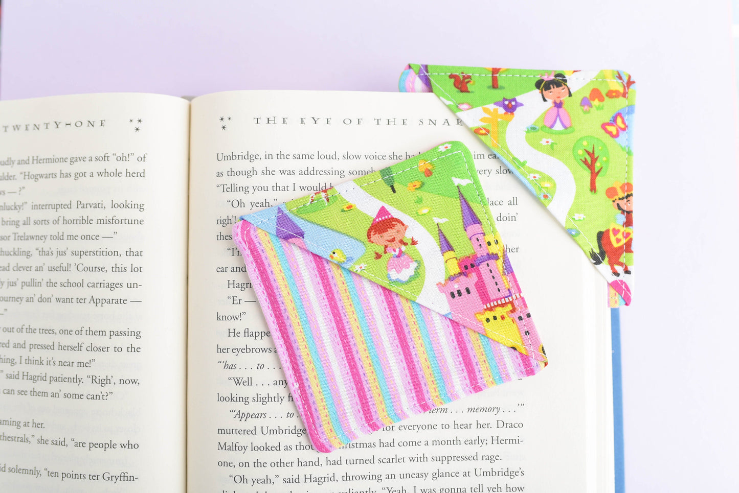 Pretty Princess & Rainbow Stripe Handmade Fabric Corner Bookmark