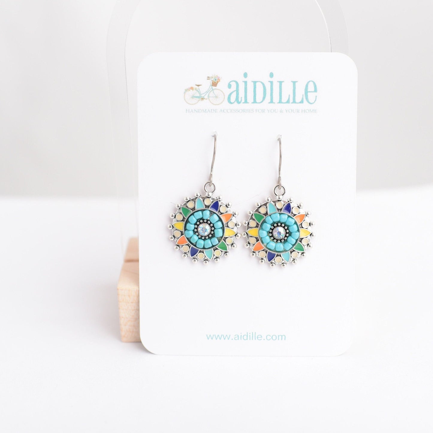 Mosaic Circle Dangle Earrings with Titanium Ear Wires