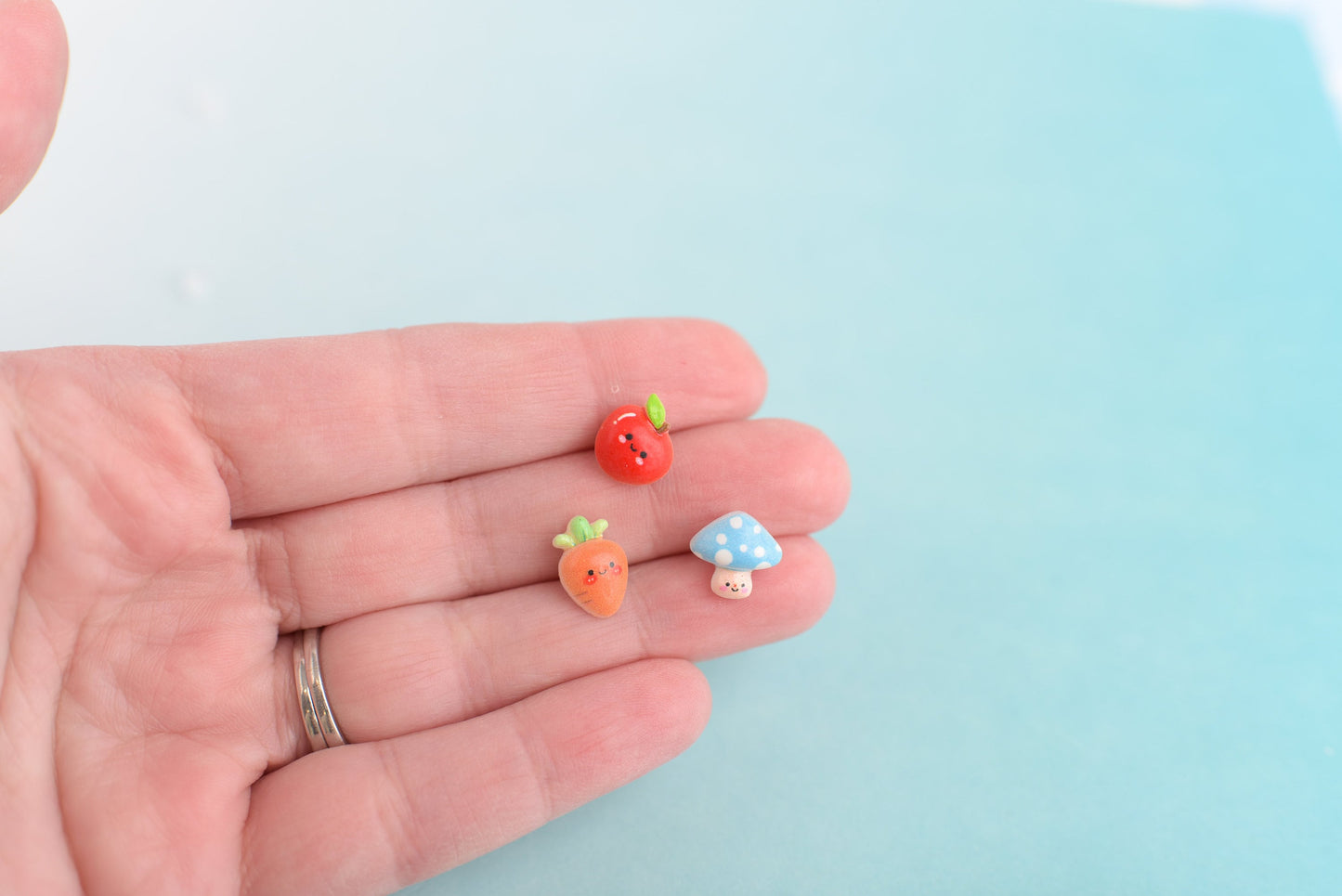 Little Kawaii Fruit and Veggie Earrings Trio with Titanium Posts for Sensitive Ears
