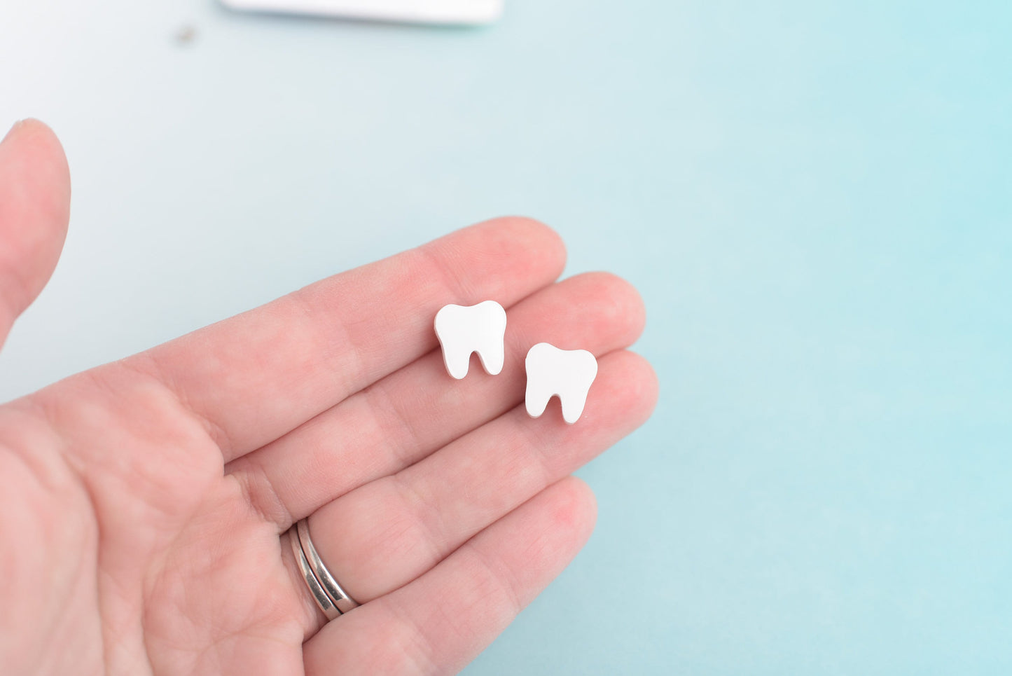 Acrylic White Teeth Earrings with Titanium Posts