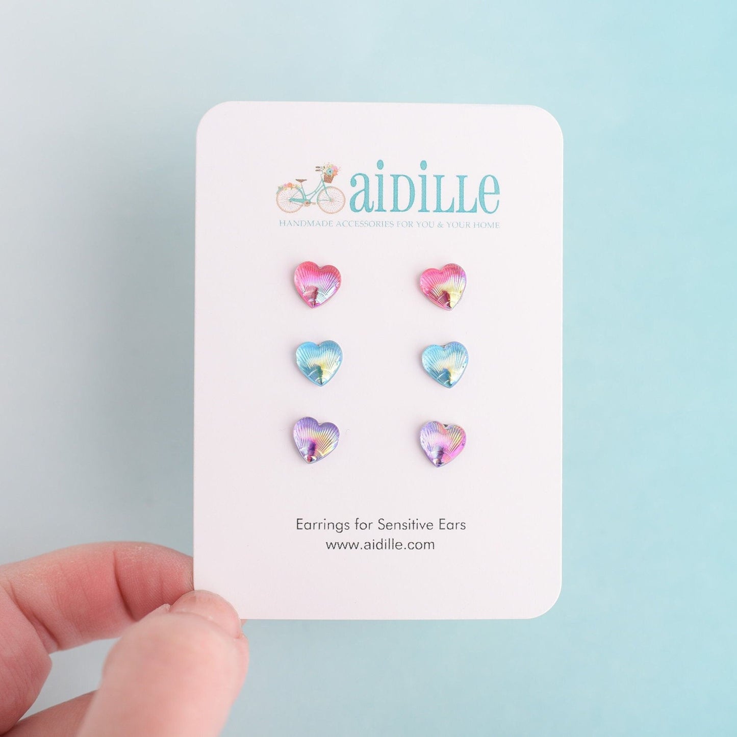 Shimmer Mini Heart Earring Trio with Titanium Posts