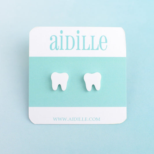 Acrylic White Teeth Earrings with Titanium Posts